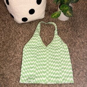 Bella Seamless Chevron Halter Top • Green/White • Small